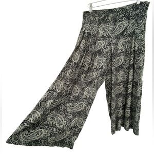 Gap Pants Women 8 Petite Gray Blue Paisley Print Pleated Drapey Wide Leg Relaxed